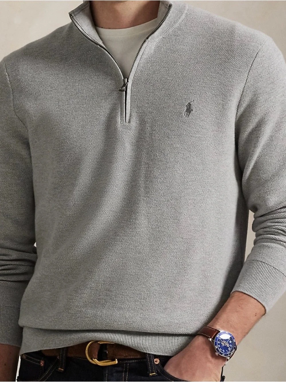 Polo Ralph Lauren Mesh-Knit Cotton Sweater Quarter-Zip size Large